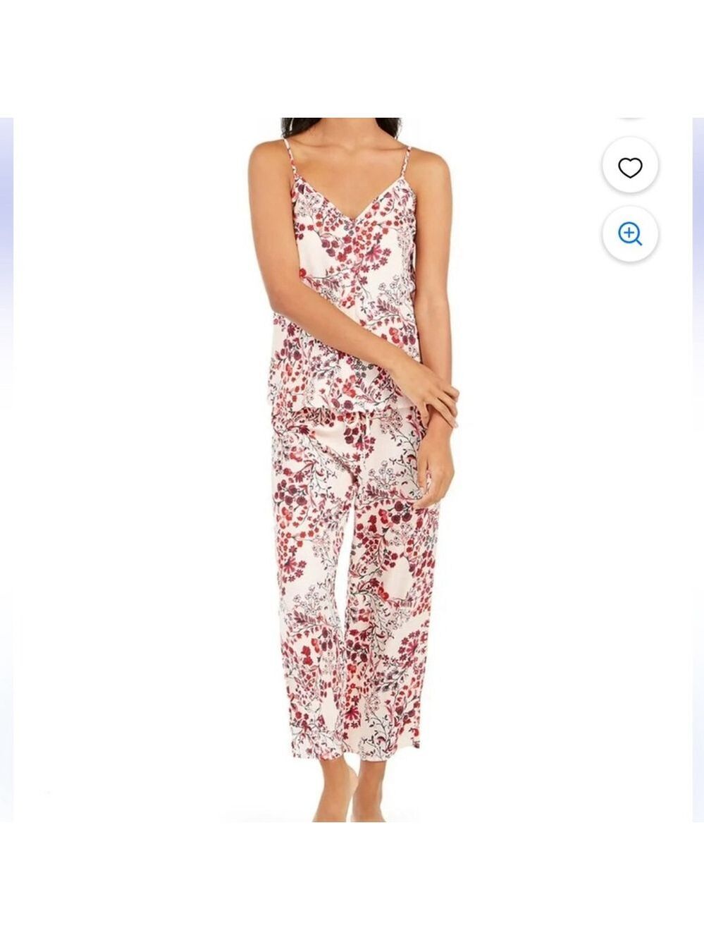JOSIE NATORI 2-Piece Sleepwear Set cami & capri floral pajama set pink red Sz XL